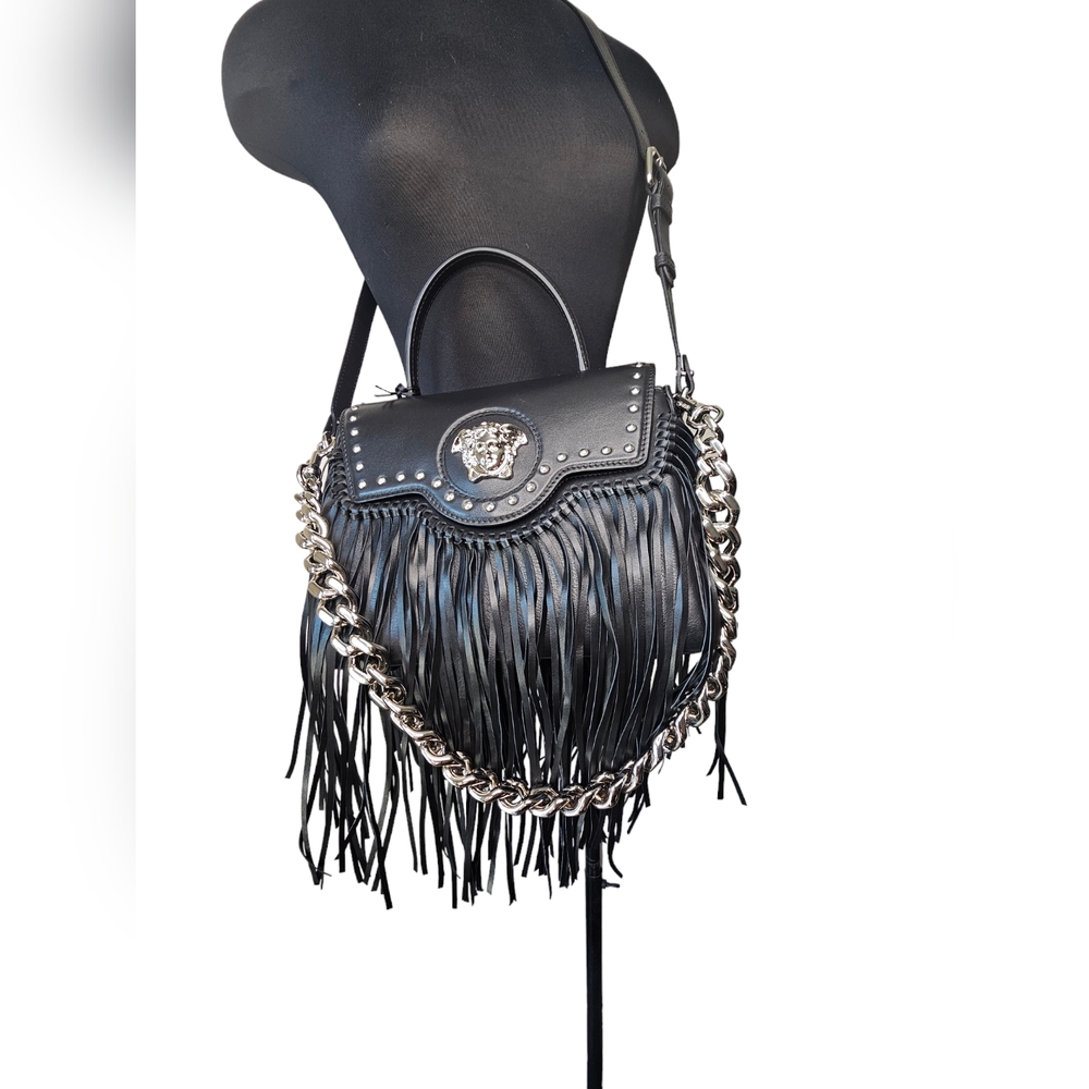 100% Authentic versace Top handle calf leather fringe versace la medusa bag - Picture 5 of 10